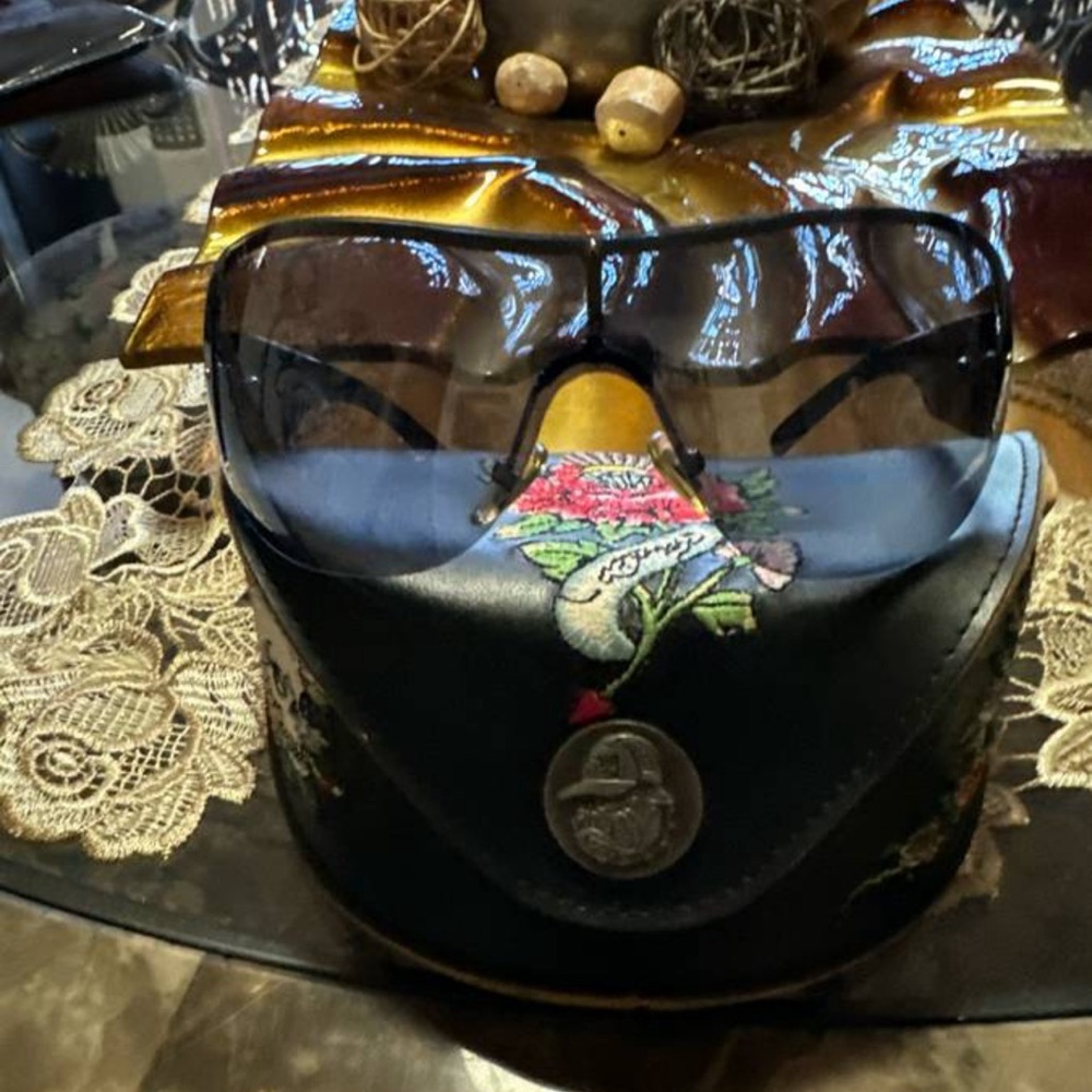 Ed Hardy Black Sunglasses with Floral Design